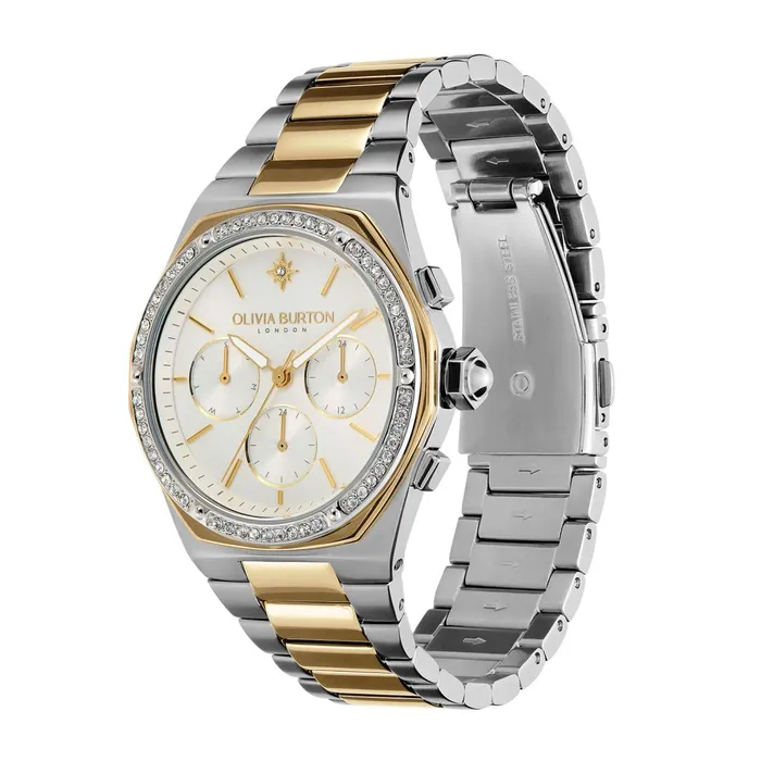 Olivia Burton Sports Luxe Watches Women 38mm Hexa MultiFunction White and Two Tone Bracelet Watch