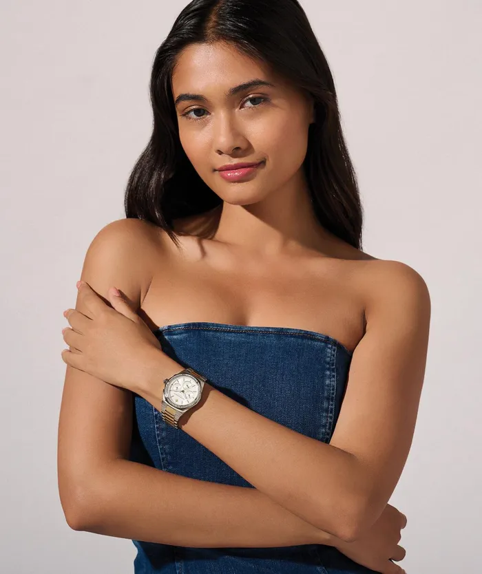 Olivia Burton Sports Luxe Watches Women 38mm Hexa MultiFunction White and Two Tone Bracelet Watch