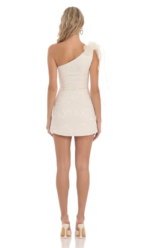 One Shoulder Jacquard Bow Dress Cream Women LUCY IN THE SKY Mini Dresses One Shoulder Jacquard Bow Dress Cream Women LUCY IN THE SKY Mini Dresses