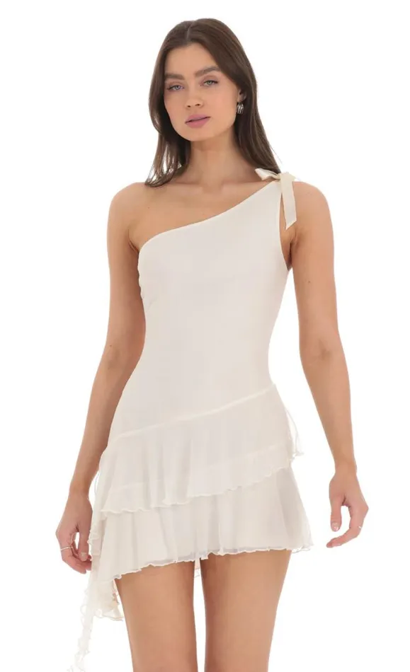 One Shoulder Mesh Asymmetrical Dress Ivory Women LUCY IN THE SKY Mini Dresses One Shoulder Mesh Asymmetrical Dress Ivory Women LUCY IN THE SKY Mini Dresses