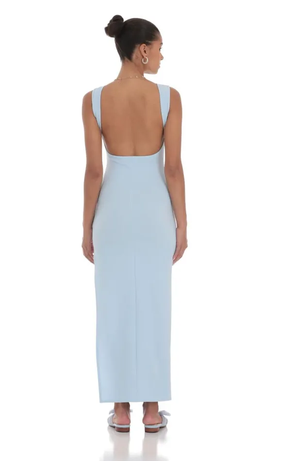 Open Back Bodycon Maxi Dress Light Blue Women LUCY IN THE SKY Maxi Dresses
