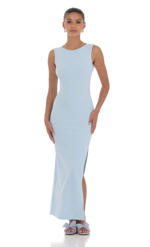 Open Back Bodycon Maxi Dress Light Blue Women LUCY IN THE SKY Maxi Dresses Open Back Bodycon Maxi Dress Light Blue Women LUCY IN THE SKY Maxi Dresses
