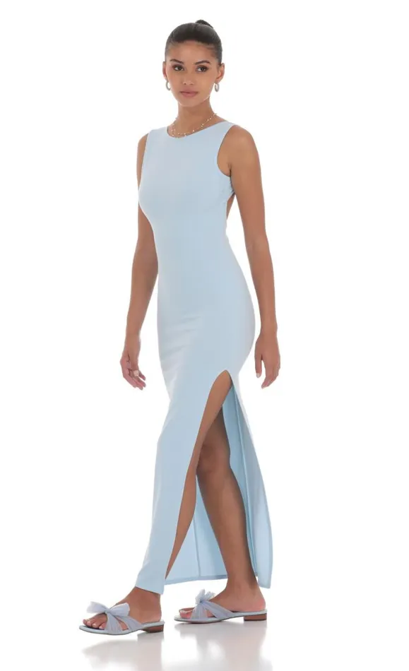 Open Back Bodycon Maxi Dress Light Blue Women LUCY IN THE SKY Maxi Dresses Open Back Bodycon Maxi Dress Light Blue Women LUCY IN THE SKY Maxi Dresses
