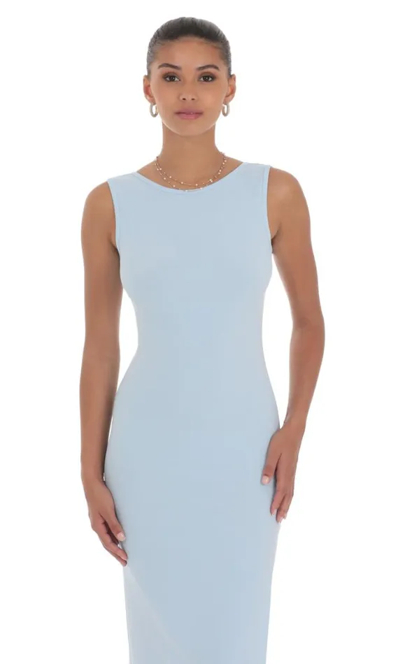 Open Back Bodycon Maxi Dress Light Blue Women LUCY IN THE SKY Maxi Dresses Open Back Bodycon Maxi Dress Light Blue Women LUCY IN THE SKY Maxi Dresses