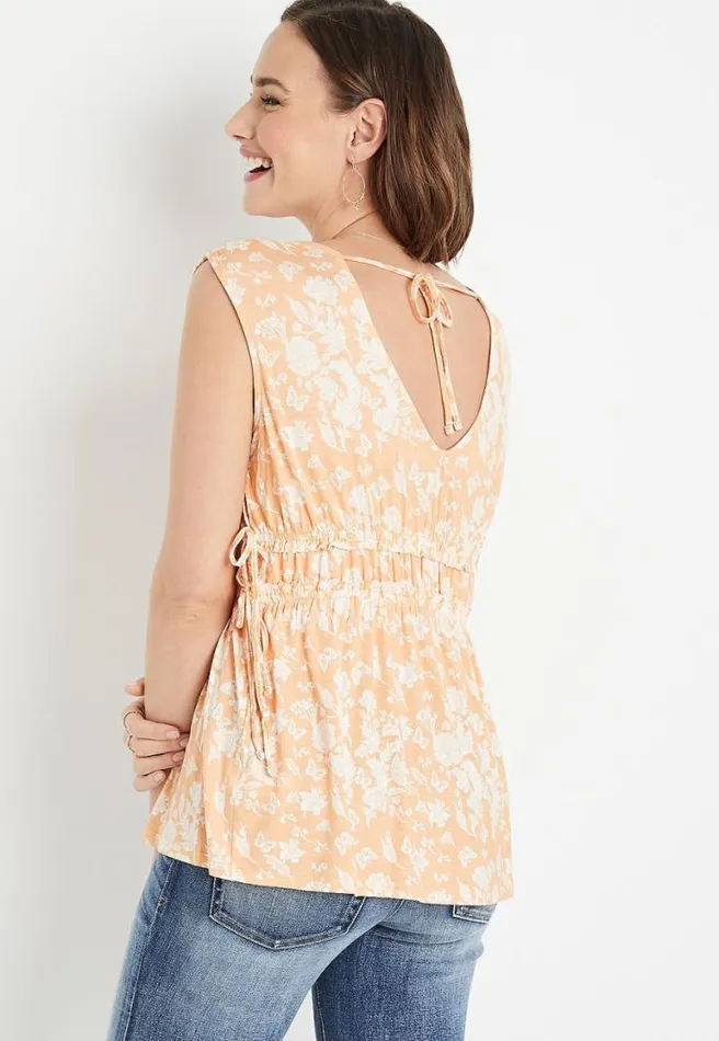 Orange Floral Ruffle Waist Tank Top Women Maurices Tops