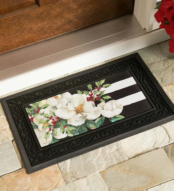Outdoor Living Holiday Magnolias Sassafras Switch Mat Plow and Hearth Doormats and Boot Trays