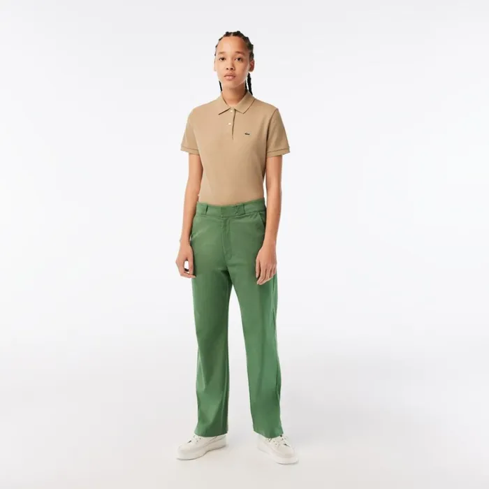 Pants and Leggings Women Lacoste Womens Stretch Gabardine Pants Khaki Green Kx5