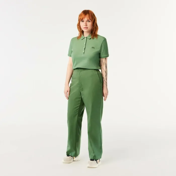 Pants and Leggings Women Lacoste Womens Stretch Gabardine Pants Khaki Green Kx5