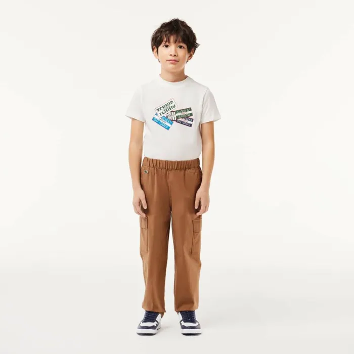 Pants and Shorts Kids Lacoste Kids039 Lightweight Gabardine Cargo Pants Brown Six