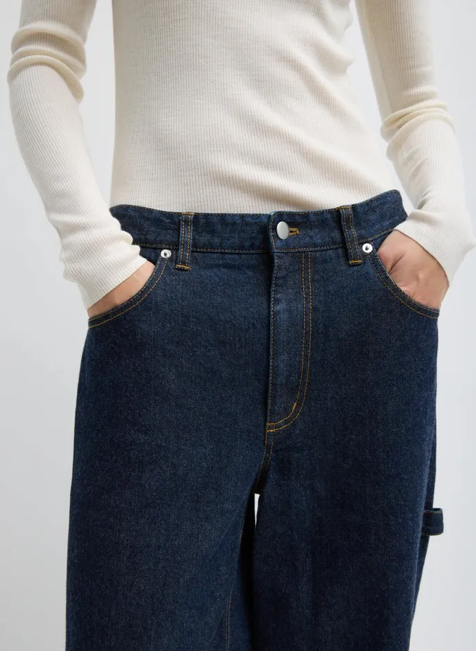 Pants and Shorts Women Tibi Indigo Denim Slouchy Carpenter Jean