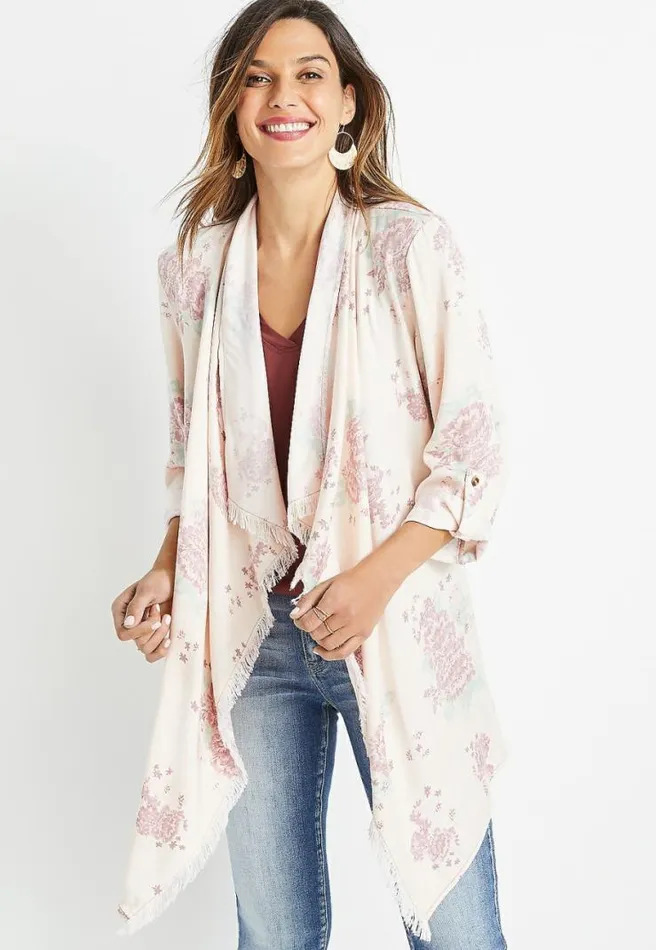 Pink Floral Cascade Front Kimono Women Maurices Tops