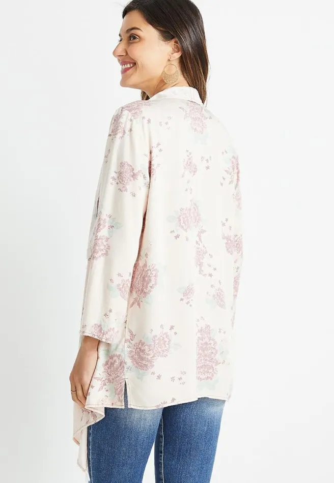 Pink Floral Cascade Front Kimono Women Maurices Tops