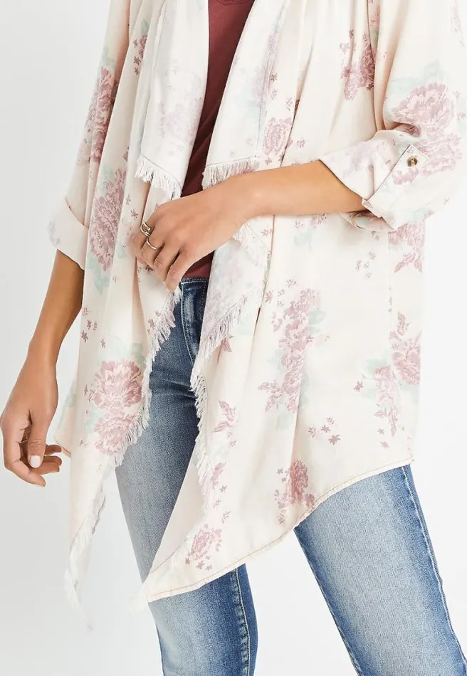 Pink Floral Cascade Front Kimono Women Maurices Tops