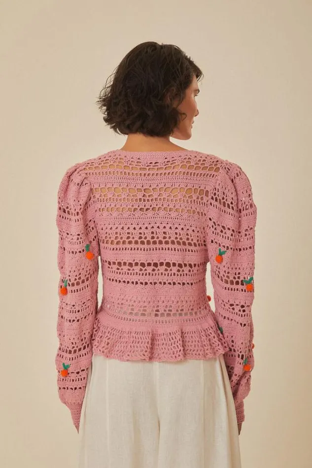 Pink Orange Tassel Crochet Blouse Women FARM Rio Blouses