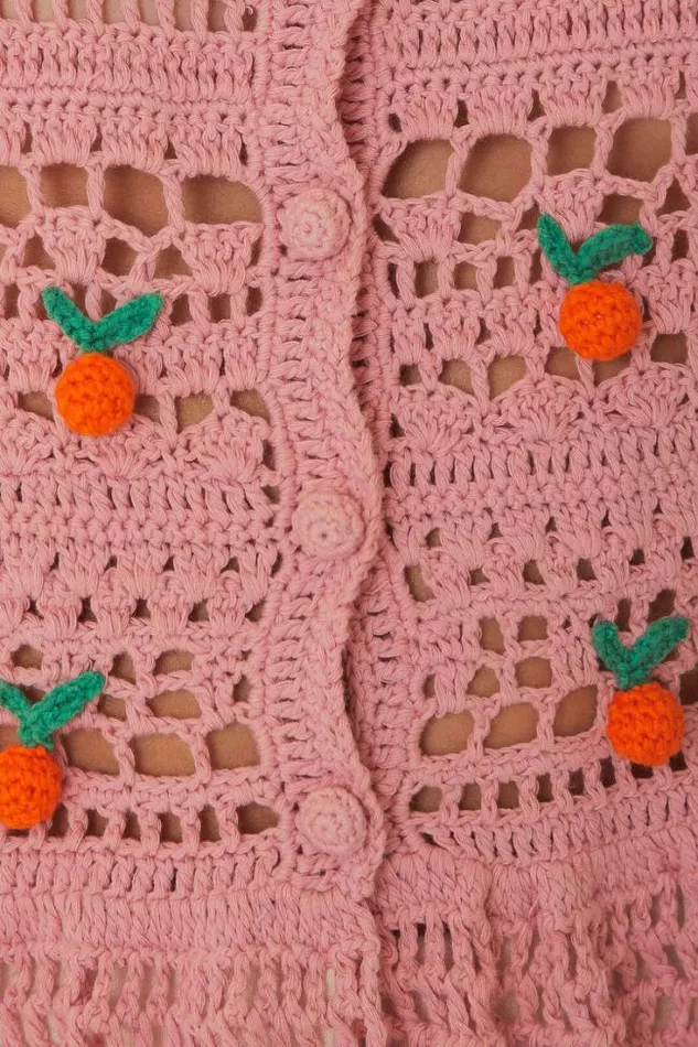 Pink Orange Tassel Crochet Blouse Women FARM Rio Blouses