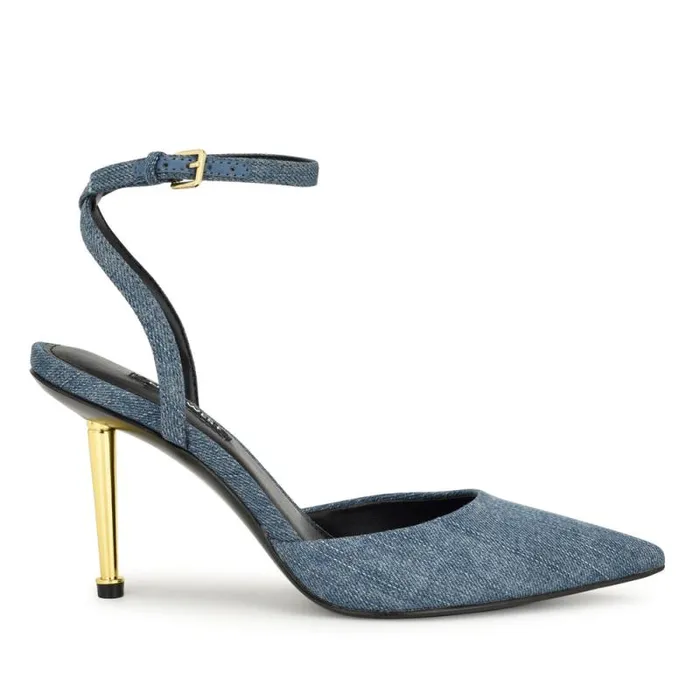 Plaza Ankle Strap Pumps Denim Women Nine West Heels