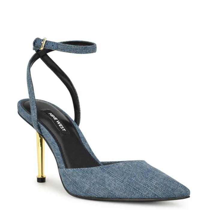 Plaza Ankle Strap Pumps Denim Women Nine West Heels Plaza Ankle Strap Pumps Denim Women Nine West Heels