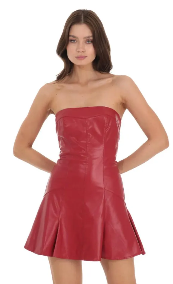 Pleather Strapless Flare Dress Red Women LUCY IN THE SKY Mini Dresses Pleather Strapless Flare Dress Red Women LUCY IN THE SKY Mini Dresses