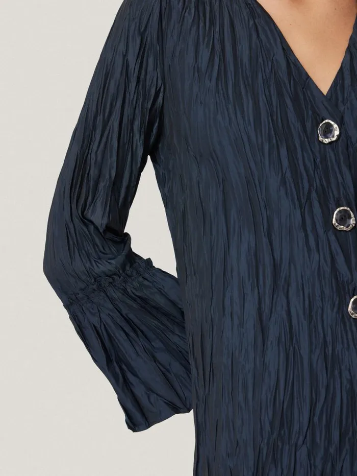 Plisse Button Up Top Navy Women Jigsaw Shirts and Tops