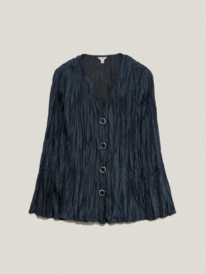 Plisse Button Up Top Navy Women Jigsaw Shirts and Tops