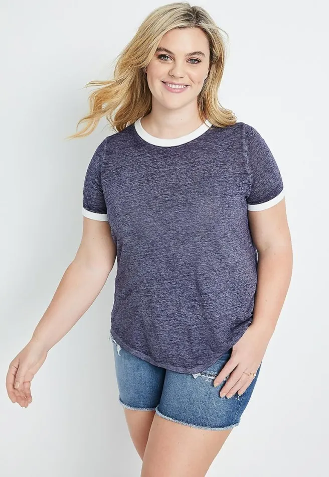 Plus Size 247 Blue Colorblock Back Ringer Tee Women Maurices Plus Tops