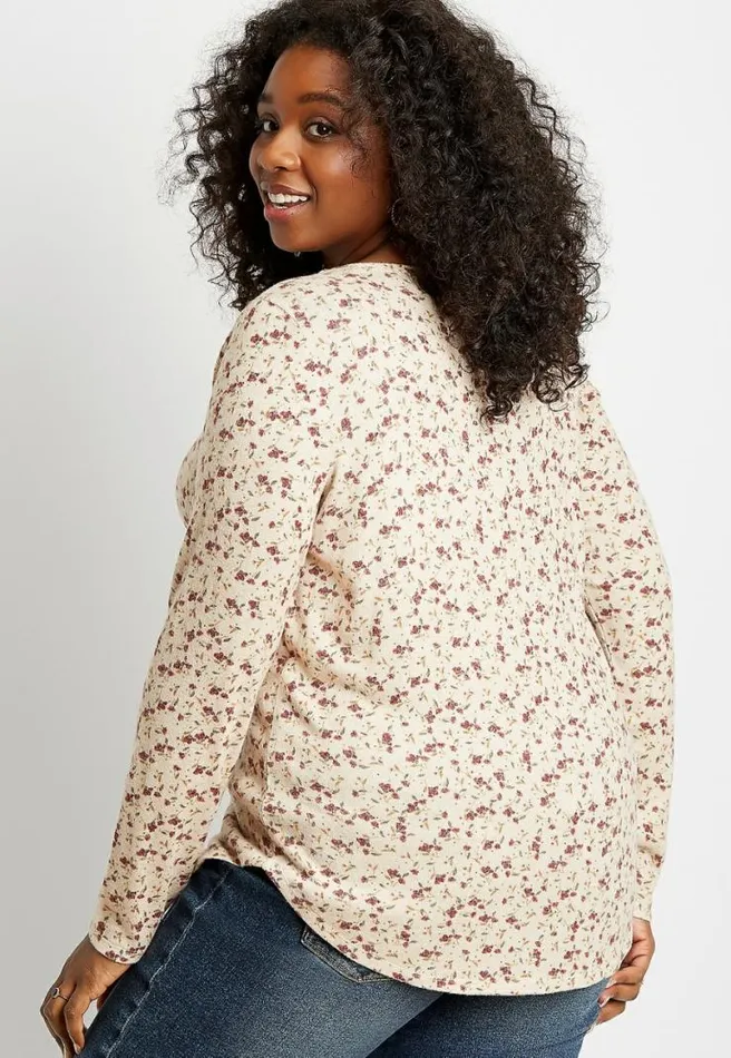 Plus Size 247 Ditsy Floral Split Neck Cozy Tee Women Maurices Plus Tops