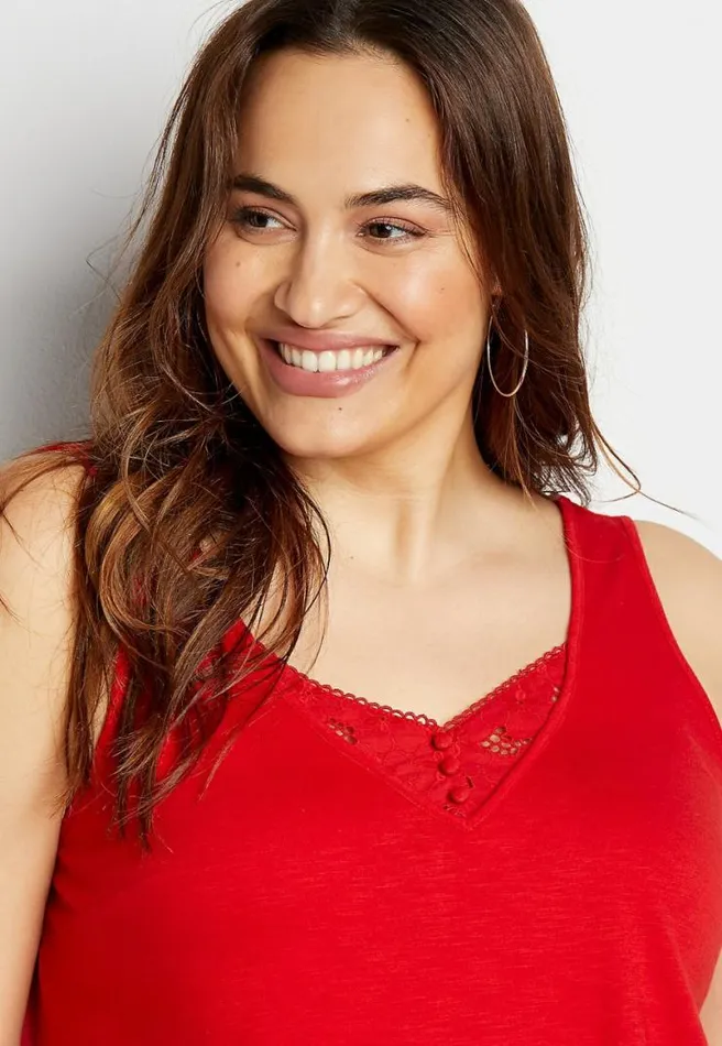 Plus Size 247 Eyelet Insert Button Tank Top Women Maurices Plus Tops