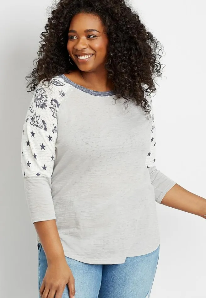 Plus Size 247 Gray Americana Baseball Tee Women Maurices Plus Tops