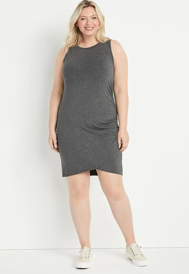 Plus Size 247 Gray Ruched Mini Sheath Dress Women Maurices Plus Dresses and Jumpsuits