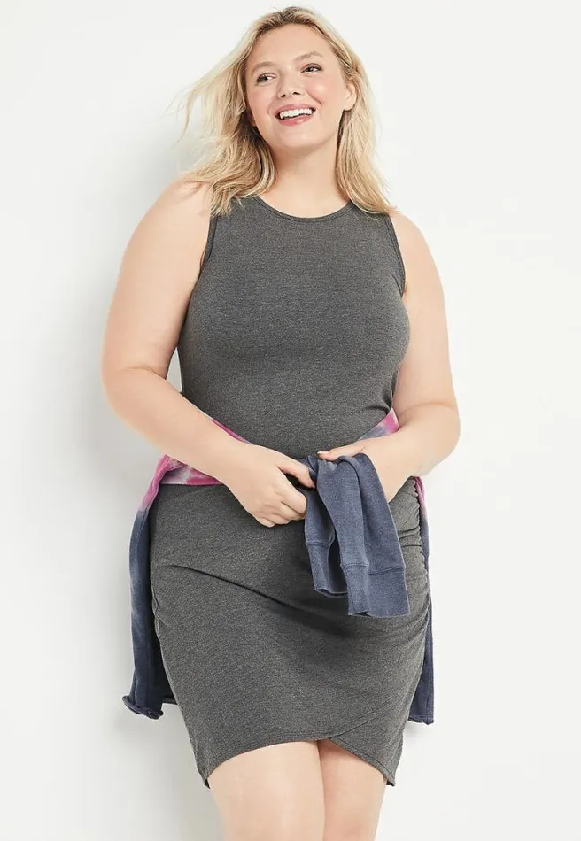 Plus Size 247 Gray Ruched Mini Sheath Dress Women Maurices Plus Dresses and Jumpsuits