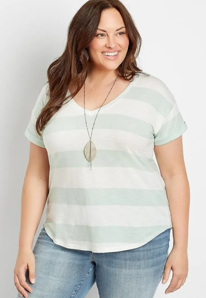 Plus Size 247 Mint Stripe Drop Shoulder Classic Tee Women Maurices Plus Tops