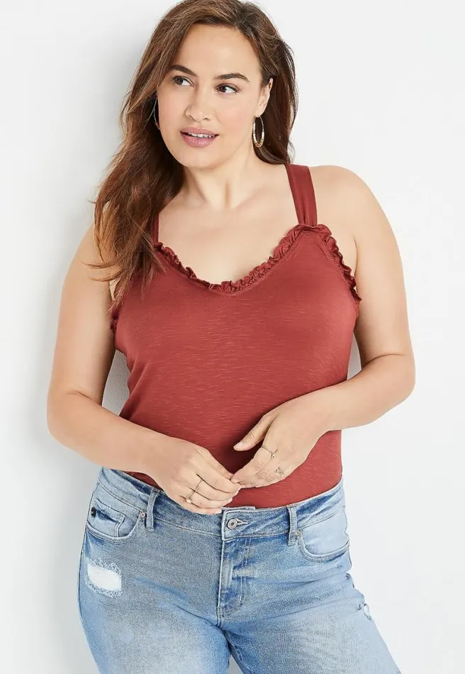 Plus Size 247 Red Ruffle Tank Top Women Maurices Plus Tops
