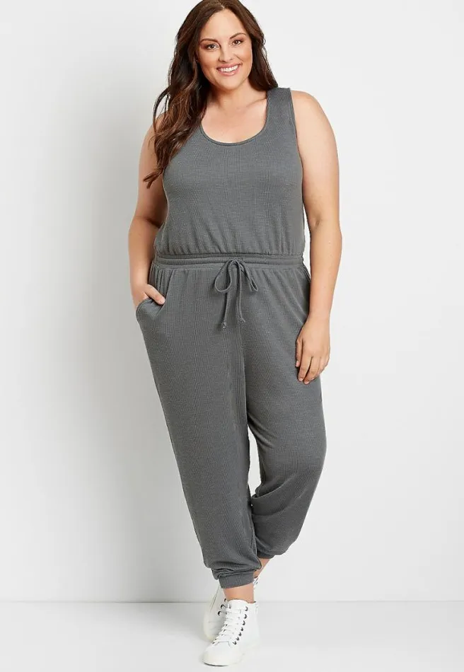 Plus Size 247 Ribbed Jogger Drawcord Pocket Jumpsuit Women Maurices Plus Dresses and Jumpsuits