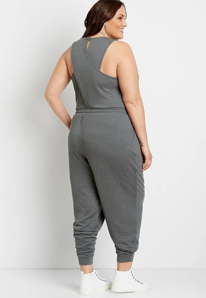 Plus Size 247 Ribbed Jogger Drawcord Pocket Jumpsuit Women Maurices Plus Dresses and Jumpsuits
