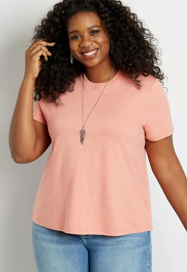 Plus Size 247 Solid Crew Neck Cropped Tee Women Maurices Plus Tops