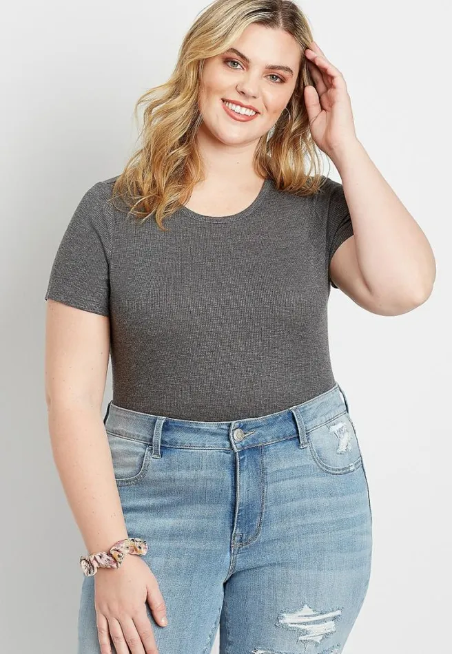 Plus Size 247 Solid Rib Knit Tuck In Tee Women Maurices Plus Tops