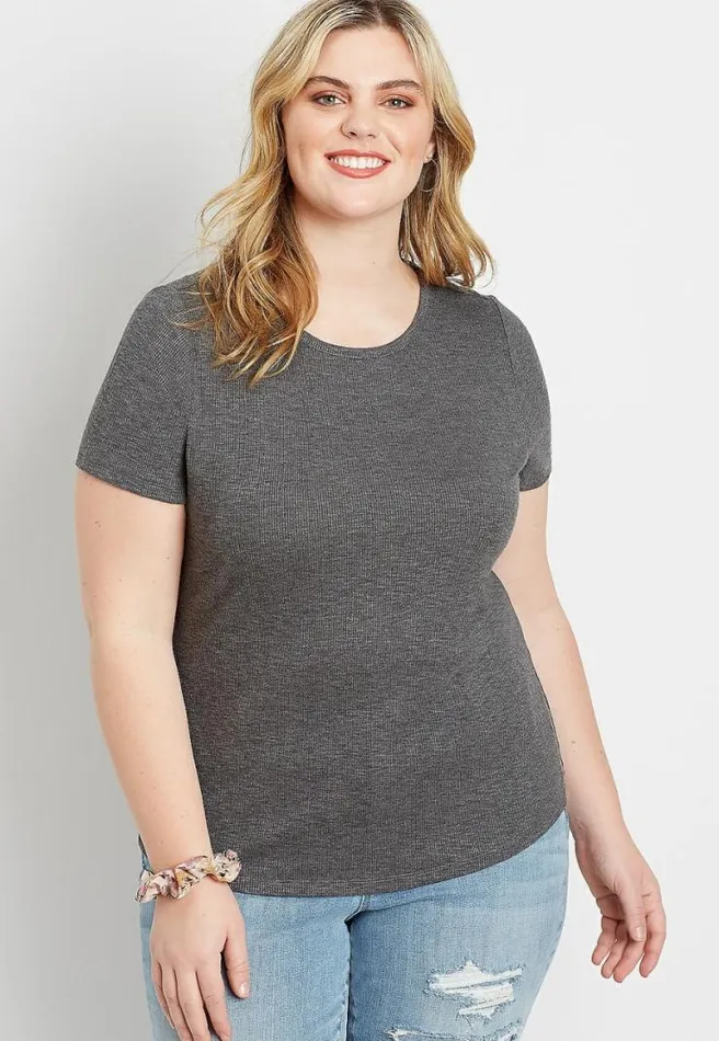 Plus Size 247 Solid Rib Knit Tuck In Tee Women Maurices Plus Tops