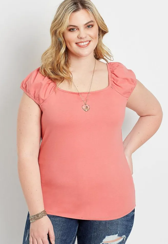 Plus Size 247 Solid Short Capped Sleeve Tee Women Maurices Plus Tops