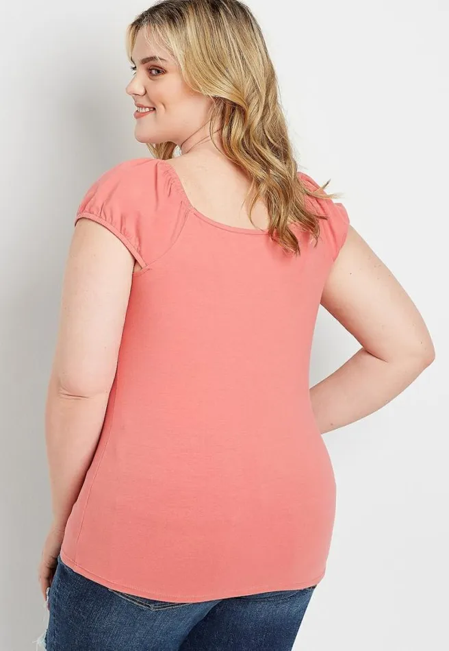 Plus Size 247 Solid Short Capped Sleeve Tee Women Maurices Plus Tops