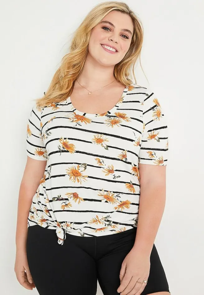 Plus Size 247 White Daisy Stripe Flawless Tunic Tee Women Maurices Plus Tops