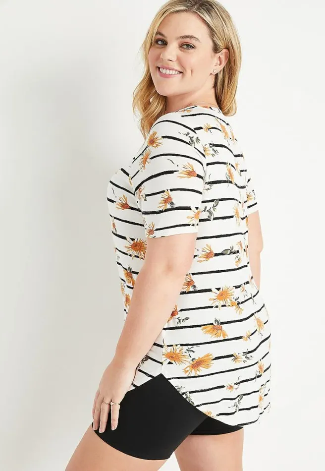 Plus Size 247 White Daisy Stripe Flawless Tunic Tee Women Maurices Plus Tops