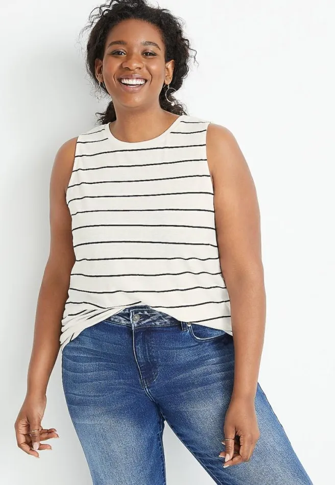 Plus Size 247 White Striped Strappy Back Classic Tank Top Women Maurices Plus Tops