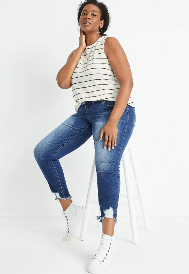 Plus Size 247 White Striped Strappy Back Classic Tank Top Women Maurices Plus Tops
