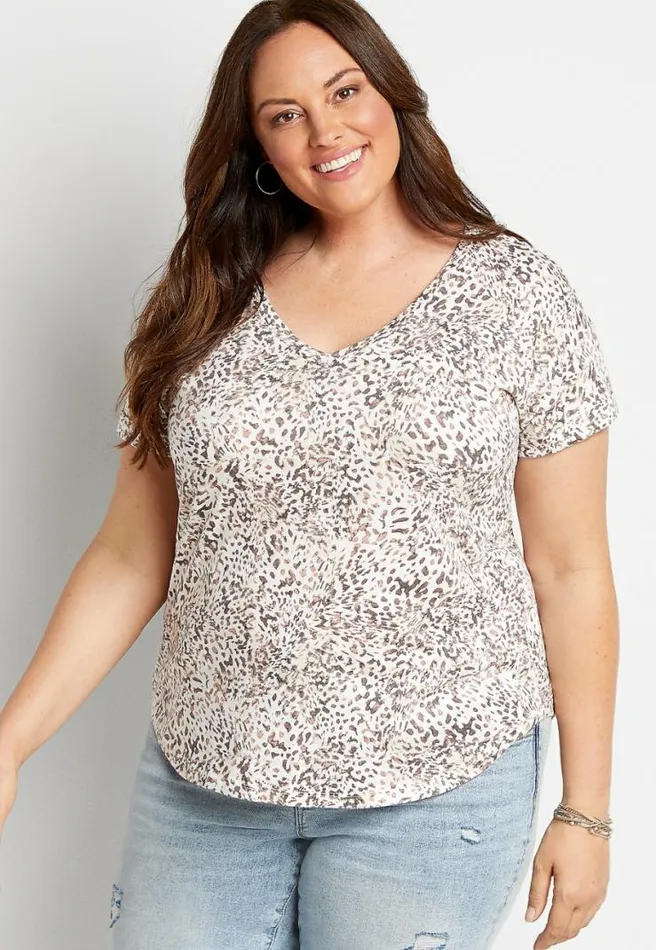 Plus Size Animal Print Drop Shoulder Classic Tee Women Maurices Plus Tops