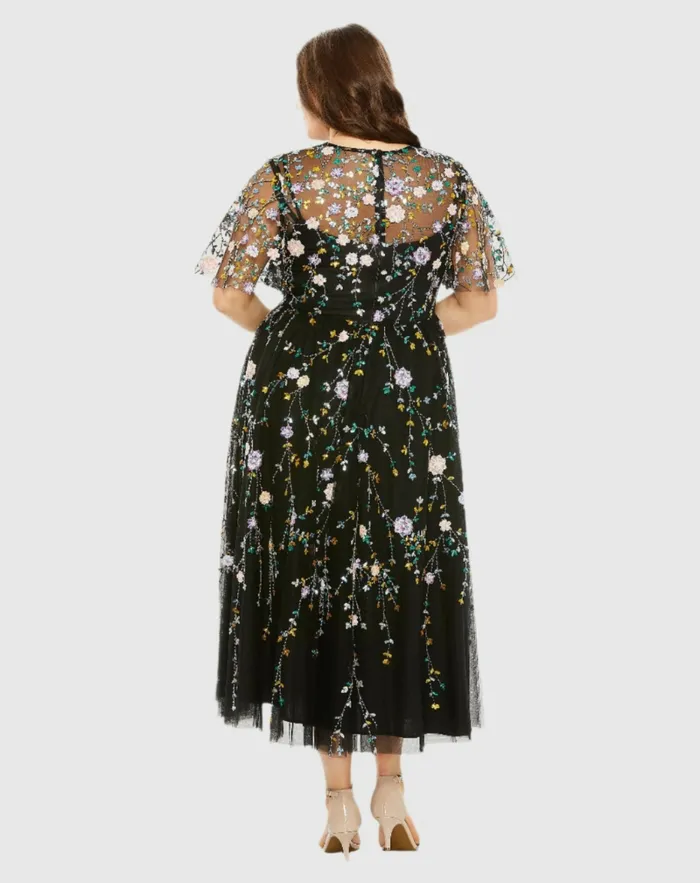Plus Size Dresses Mac Duggal Women Sequin Floral Embroidered Dress Black Multi Plus Size Dresses Mac Duggal Women Sequin Floral Embroidered Dress Black Multi