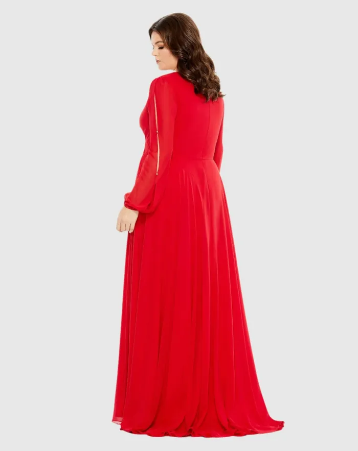 Plus Size Dresses Split Puff Sleeve Faux Wrap A Line Gown Red 8211 Mac Duggal Women Plus Size Dresses Split Puff Sleeve Faux Wrap A Line Gown Red 8211 Mac Duggal Women