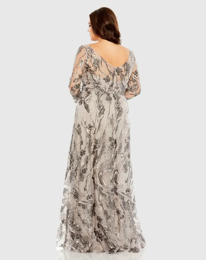 Plus Size Dresses Women Mac Duggal Embroidered Long Sleeve A Line Gown Taupe Plus Size Dresses Women Mac Duggal Embroidered Long Sleeve A Line Gown Taupe