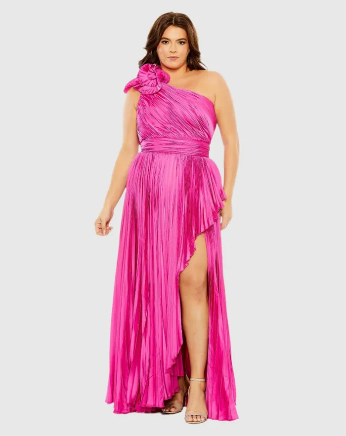 Plus Size Dresses Women Pleated One Shoulder Rosette Detail Dress Apple Green Mac Duggal Plus Size Dresses Women Pleated One Shoulder Rosette Detail Dress Apple Green Mac Duggal