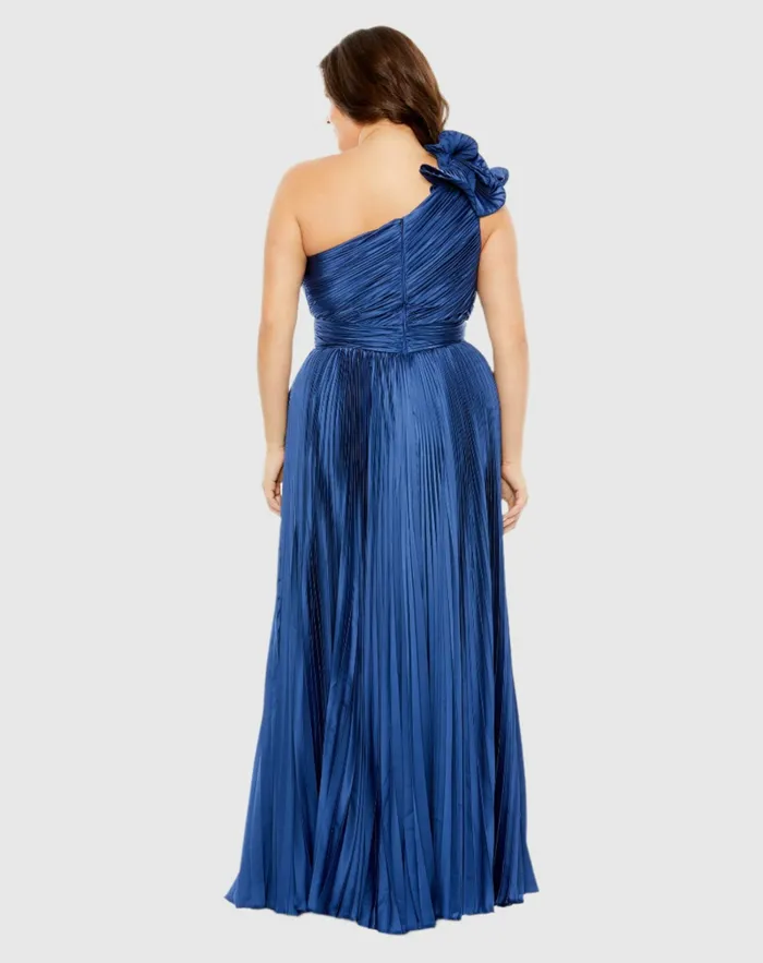 Plus Size Dresses Women Pleated One Shoulder Rosette Detail Dress Apple Green Mac Duggal Plus Size Dresses Women Pleated One Shoulder Rosette Detail Dress Apple Green Mac Duggal