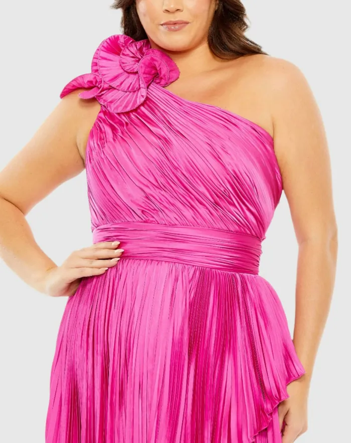 Plus Size Dresses Women Pleated One Shoulder Rosette Detail Dress Apple Green Mac Duggal Plus Size Dresses Women Pleated One Shoulder Rosette Detail Dress Apple Green Mac Duggal